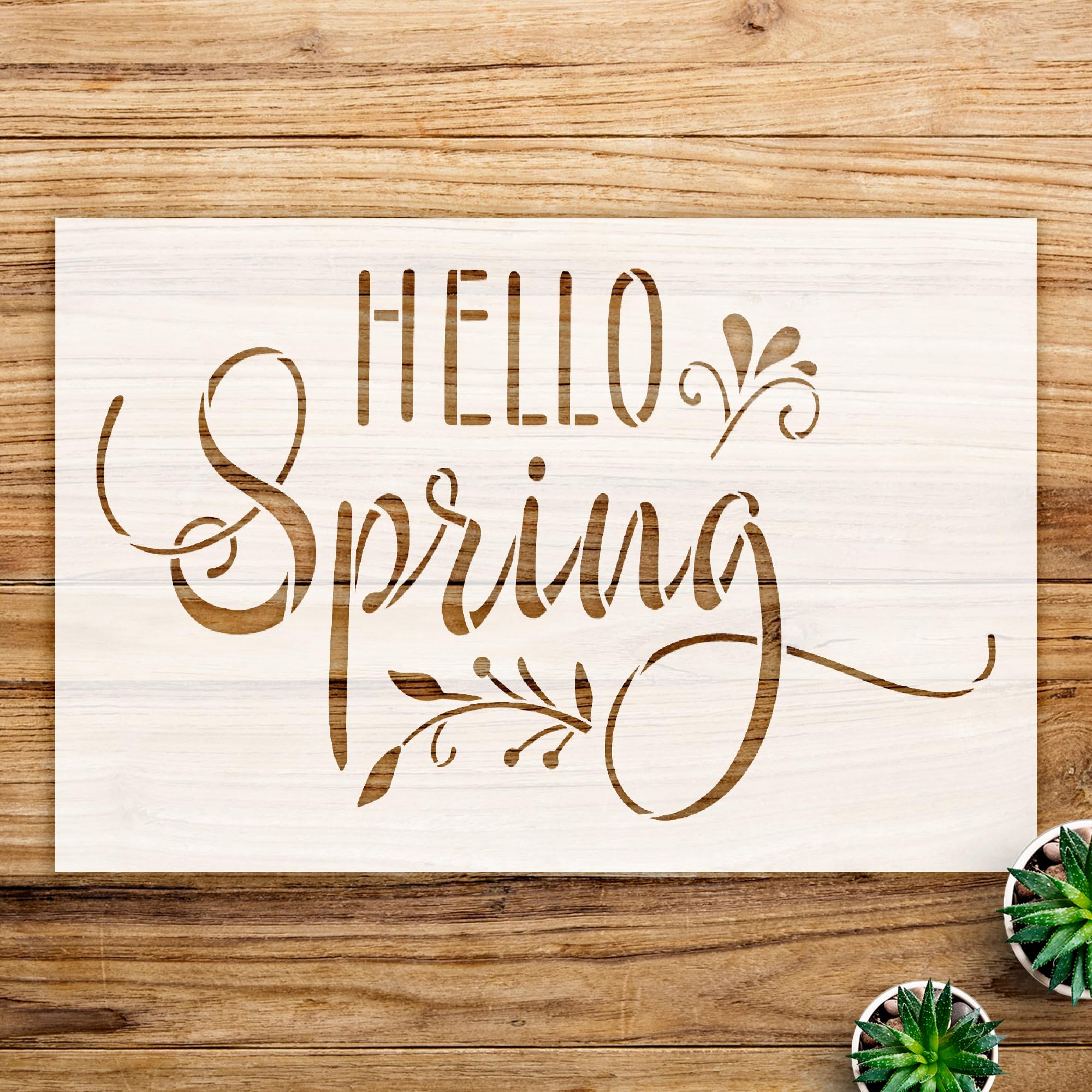Hello Spring Stencil Pattern for Wood Signs and Home Decor, Reusable Mylar Template, Ideal for Seasonal Crafts and DIY Projects - Size A3 (16.5