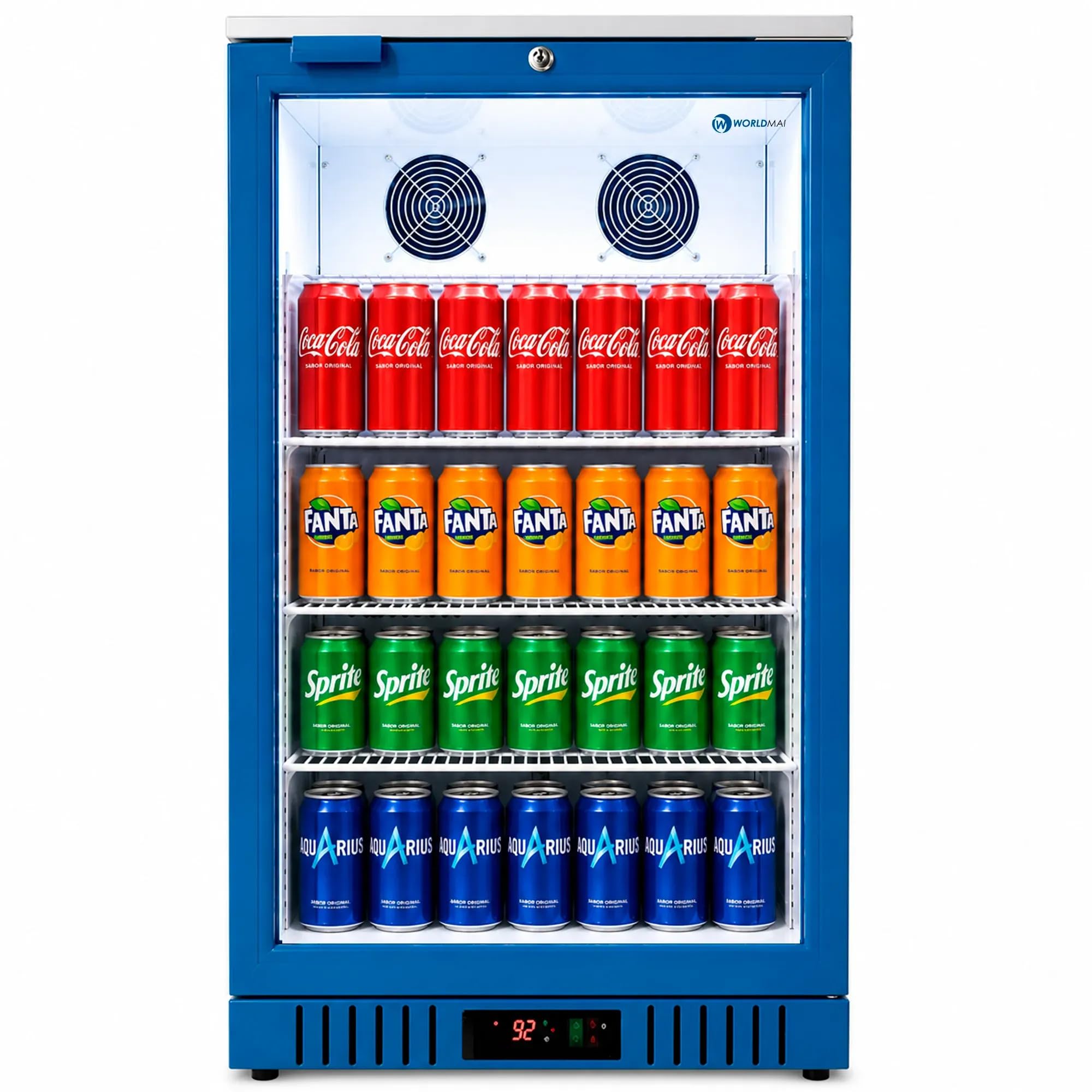 Nevera expositora refrigerada profesional Worldmai 133 L para hostelería. Botellero frigorífico expositor puerta de cristal, con doble ventilación, para bar y restaurante.