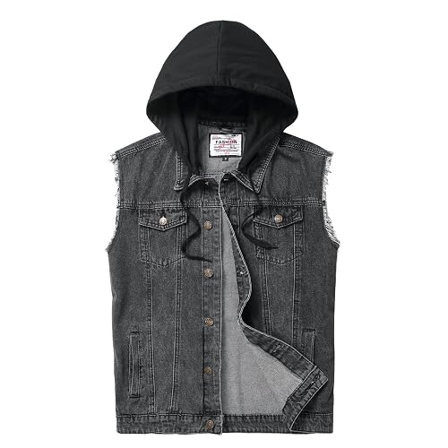 Ginsiom Men's Denim Vest,Sleeveless Jean Jacket Ripped Stretchy Distressed Battle Vest for Men Sleeve Less Outerwear - X-Large - 9385grey