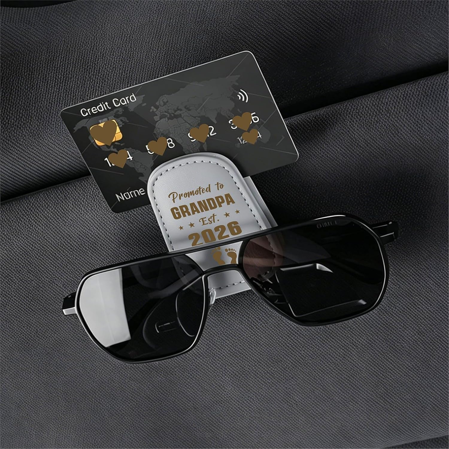 Emideary New Grandpa Gifts 2026 - Visor Sunglasses Holder Clip with Promoted to Grandpa Laser Engraved Quote, Magnetic Leather Eyeglass Organizer for Grandfather image 4