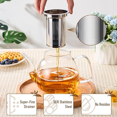 Miniatura 3 de PARACITY Tetera de vidrio para estufa 34 OZ, tetera de borosilicato transparente con infusor extraíble de acero inoxidable 18/8, tetera para té