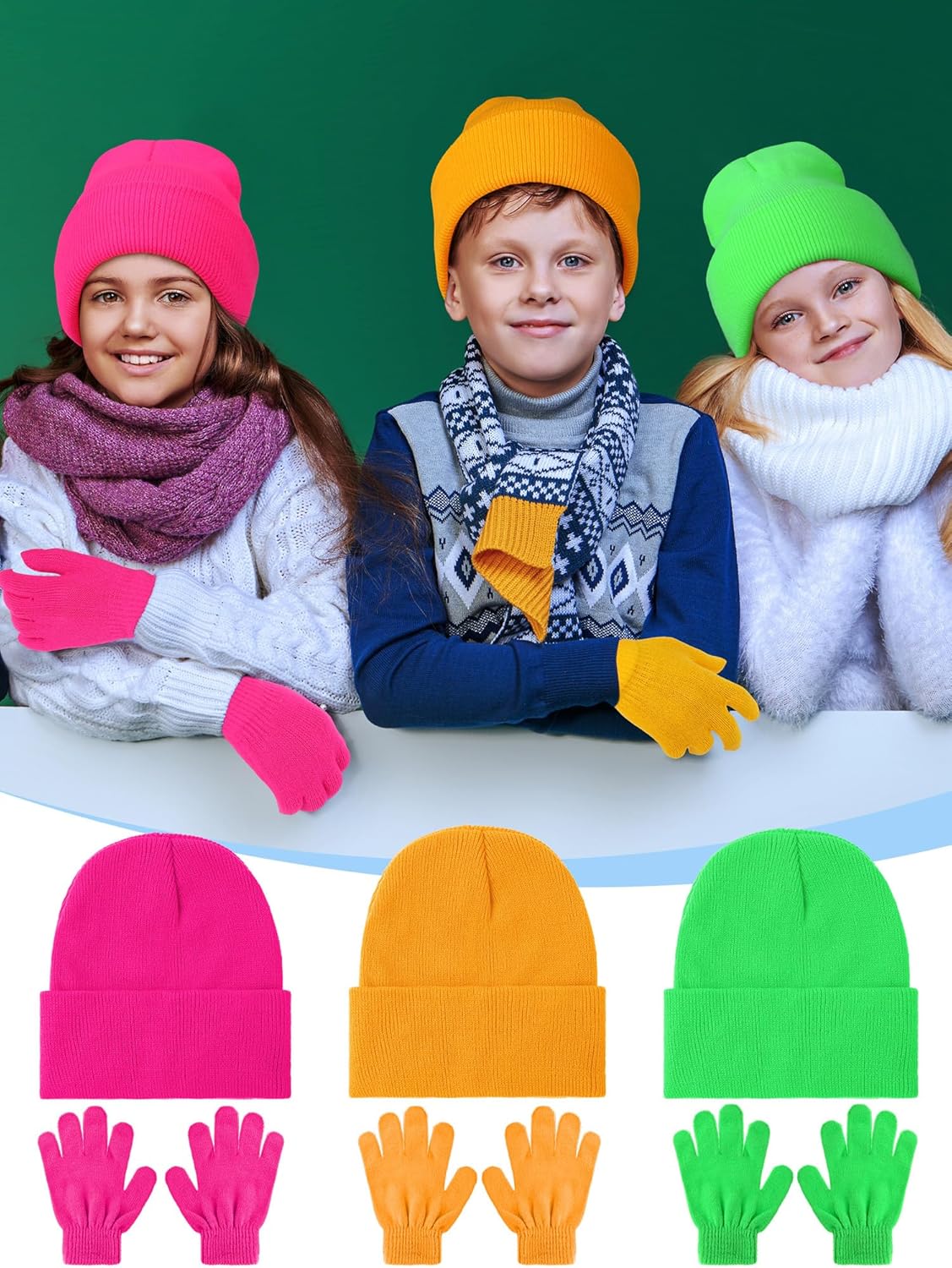 Funtery 48Pcs Kids Winter Beanie and Gloves Set Bulk Pack Knit Hat Unisex Magic Gloves Pack Winter Gift for Boy Girl Donation - Image 3