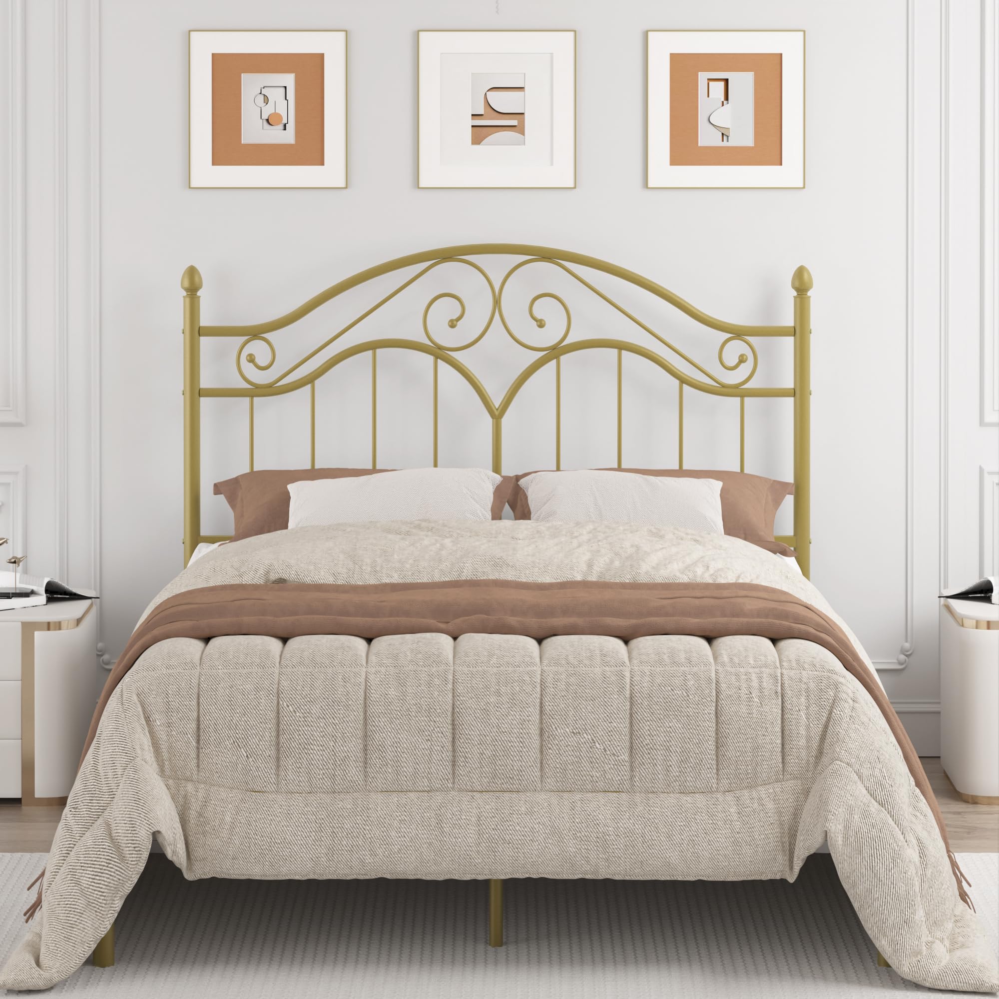 Elephance Full Size Metal Bed Frame with Vintage Headboard,14 Inches