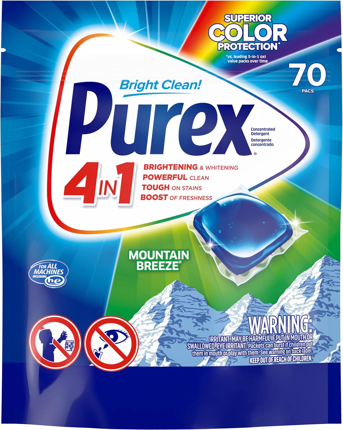 Purex 4-in-1 Laundry Detergent Pacs, Mountain Breeze, 70 Count