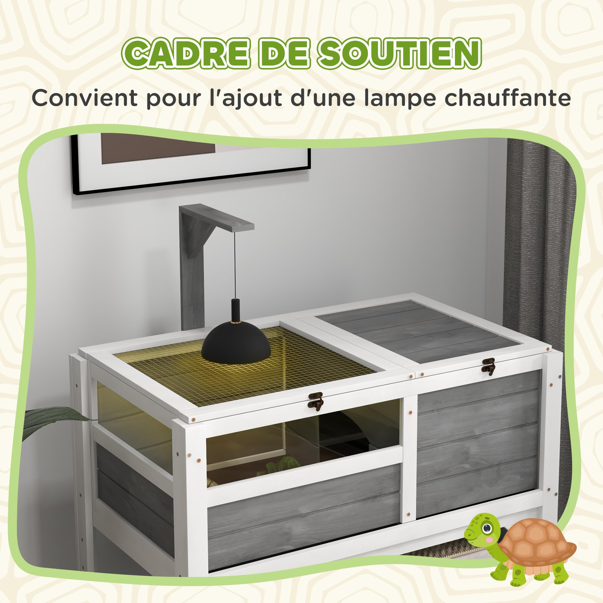PawHut Recinto per tartarughe su gambe con ripiano portaoggetti - legno d'abete - interno ed esterno - dim. 103H x 84L x 51W cm grigio chiaro