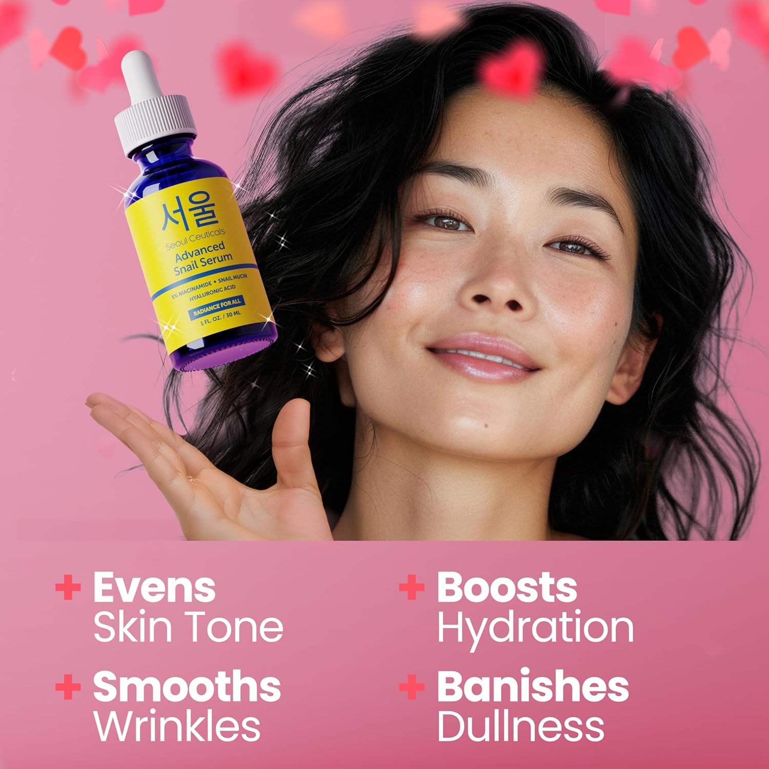 SeoulCeuticals Korean 5% Niacinamide + Snail Mucin 97.5% Essence Serum + Hyaluronic Acid, Cruelty Free Korean Skin Care, Natural & Organic Anti Aging Face Serum for Dull Skin, K Beauty 1oz - Image 2