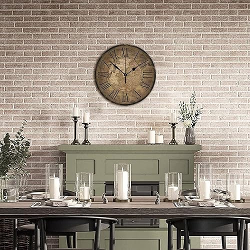 Miniatura 7 de Reloj de pared de madera de estilo vintage, mapa del mundo antiguo con números grandes, reloj de pared redondo preciso, estilo antiguo, estilo