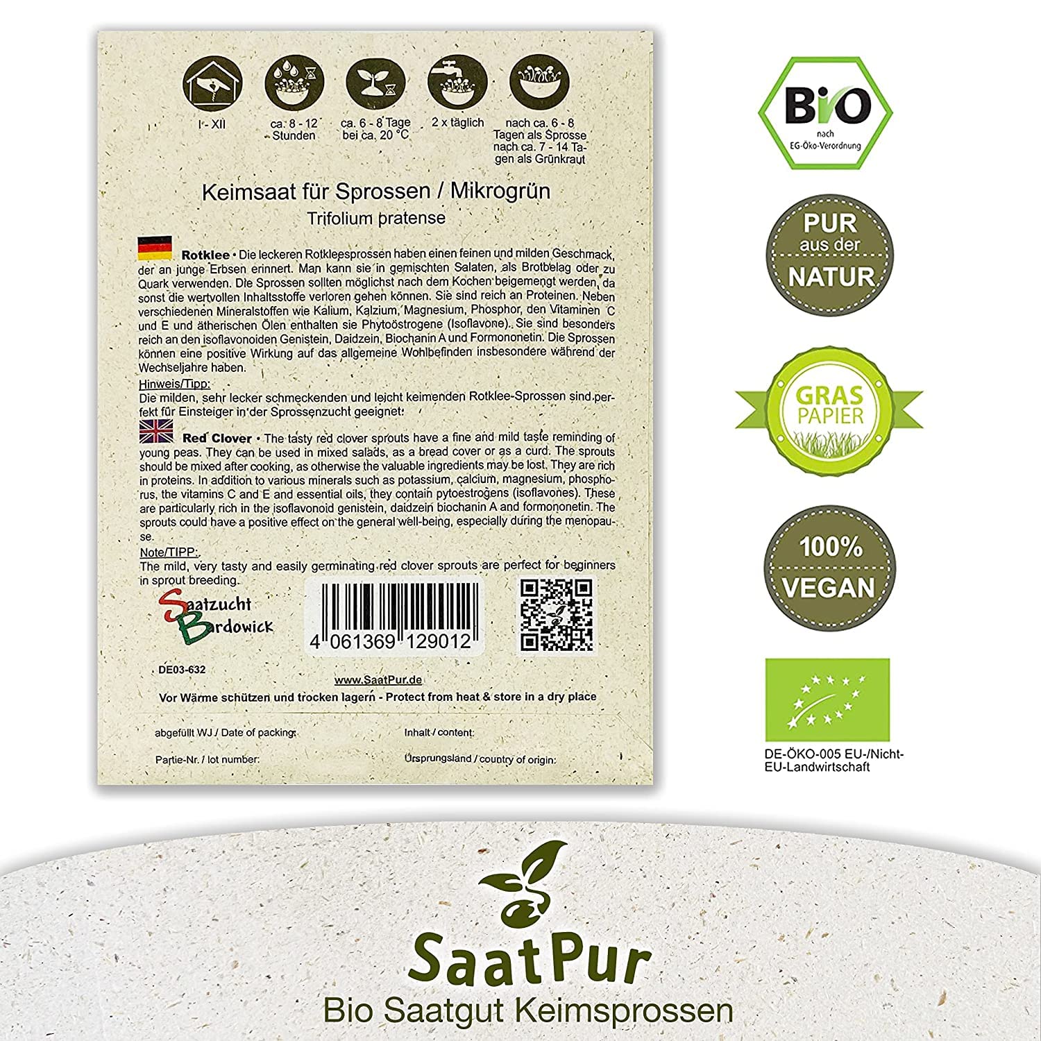 2,5 Kg BIO Keimsprossen Rotklee Keimsaat für die Sprossenanzucht Sprossen Microgreen Mikrogrün
