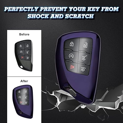 Miniatura 5 de Xotic Tech - Funda de TPU suave azul para llavero de llave de llave inteligente compatible con Chevrolet SuburbanTahoe GMC YukonYukon Denali con