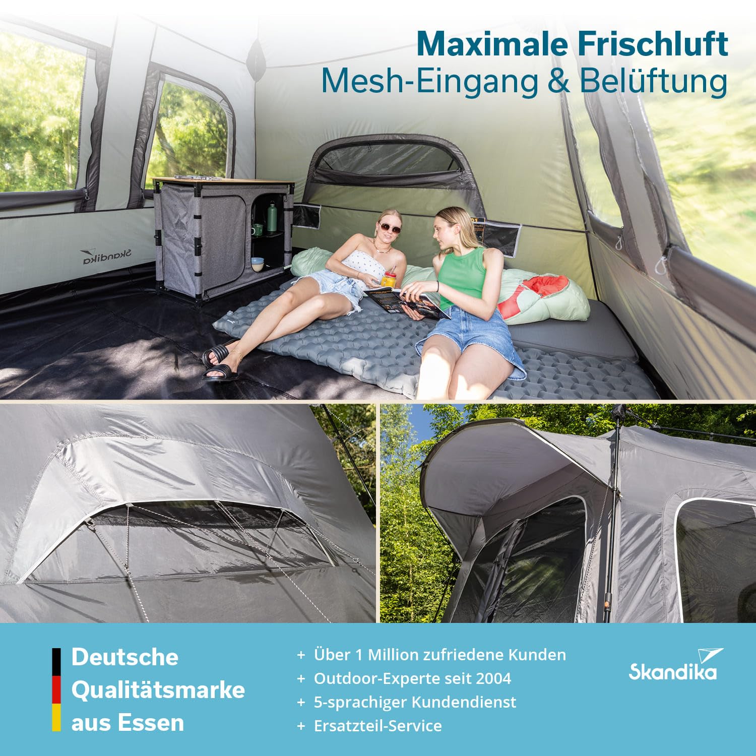 Skandika Zelt Hognes 4 Protect Quick-Start | Pop Up Campingzelt für 4 Personen, Steilwandzelt, einfacher Aufbau, wasserdicht, UPF 50+, Moskitonetz, Tunnelzelt | Hauszelt, Festivalzelt, Camping Outdoor