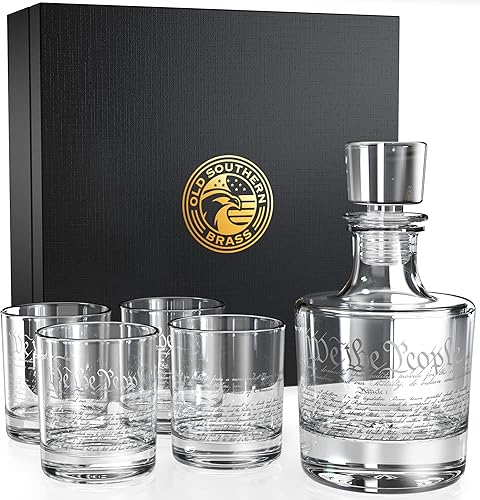 Constitution of the United States - Juego de 5 decantadores patrióticos para whisky, caja de regalo prémium