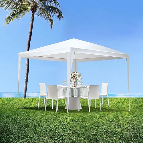 Tienda de campaña para fiestas al aire libre de 10 x 10 pies, tienda de campaña con toldo para fiestas, tienda de campaña blanca con clavos y