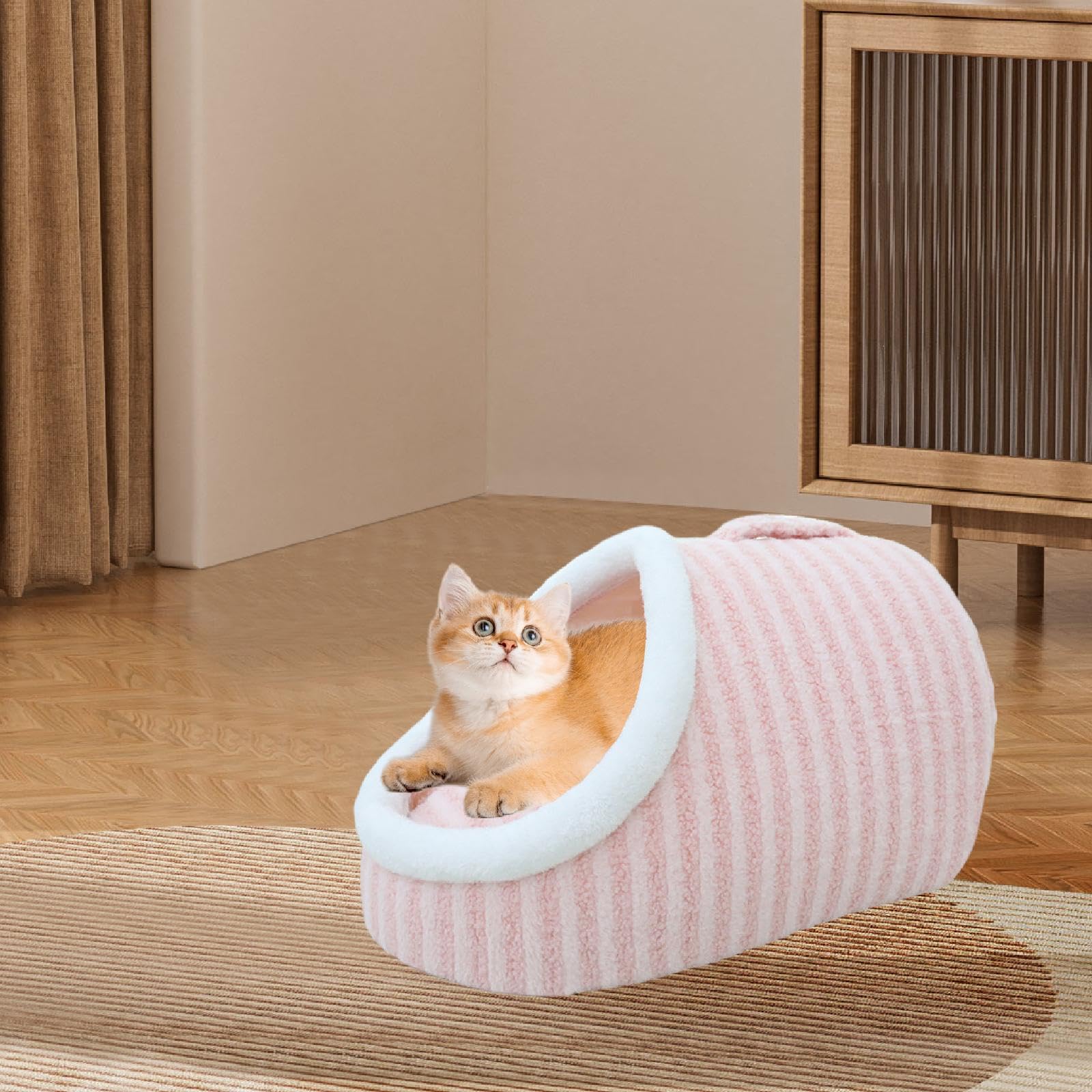 Gralara Cama Cueva para Gatos, Tienda de campaña para Perros, Jaula portátil con Base Antideslizante, casa para Mascotas con cojín extraíble para Que el, Rosa