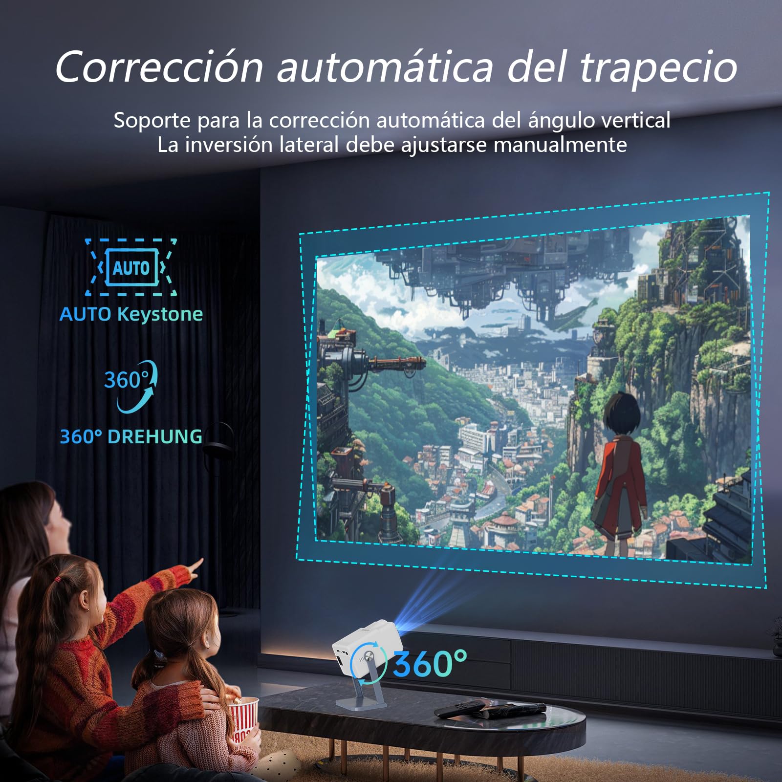 Mini Proyector Portátil con Android 11, Proyector 4K Soporte y 1080P Nativo, WiFi 6 y Bluetooth 5.0, Rotación 360°, Cine en Casa, Exteriores y Fútbol en Vivo (40-150")