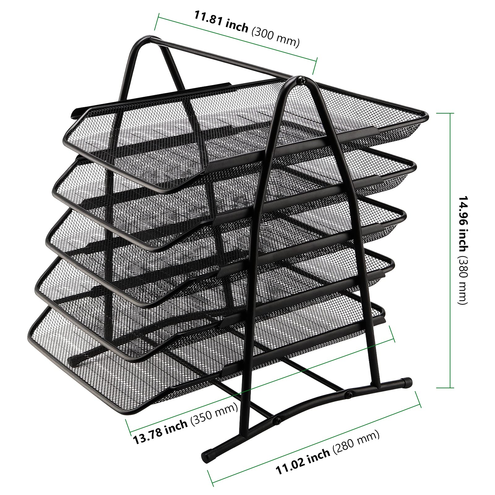 HAKZEON 5 Tier Office File Tray, A4 Desk Tidy Organiser File Holder, Black Mesh in Tray Desk Organiser - Image 2