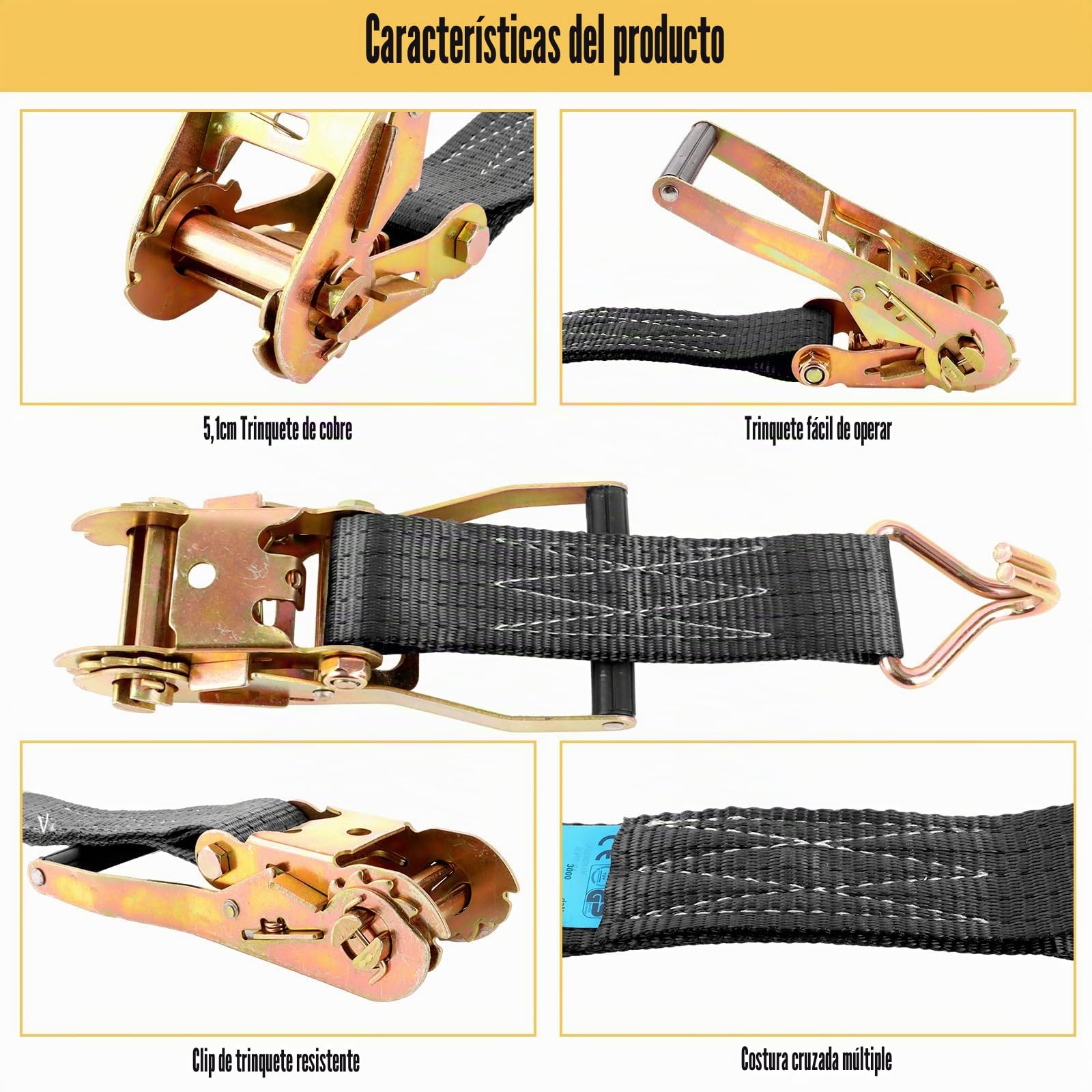 DAJAVE 2 correas tensoras con trinquete y ganchos, 10 m, 800 kg, correas de amarre con ganchos, correas de amarre con carraca, juego de carraca, correas de carraca, 10 m