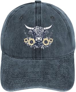 Scottish Highland Cow Sunflowers Baseball Cap Dad Hat Golf Hat Adjustable Trucker Hats for Outdoor Activities All Seasons