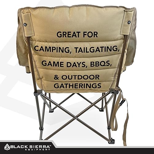 Miniatura 7 de Black Sierra Silla de camping acolchada de lujo para deportes y exteriores, silla plegable de gran tamaño XL para exteriores que soporta 400 libras,