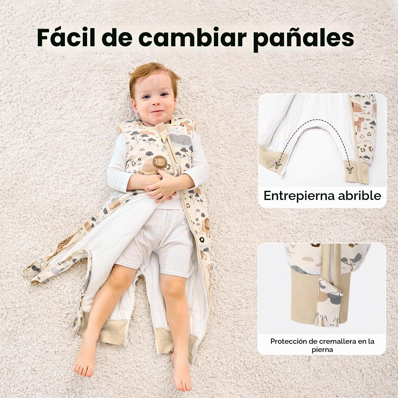 Unnivoll Saco de dormir para bebé 1.5 Tog, 2 unidades, algodón, saco de dormir durante todo el año, saco de dormir con patas de bebé, flexible, 100 cm, para niño y niña