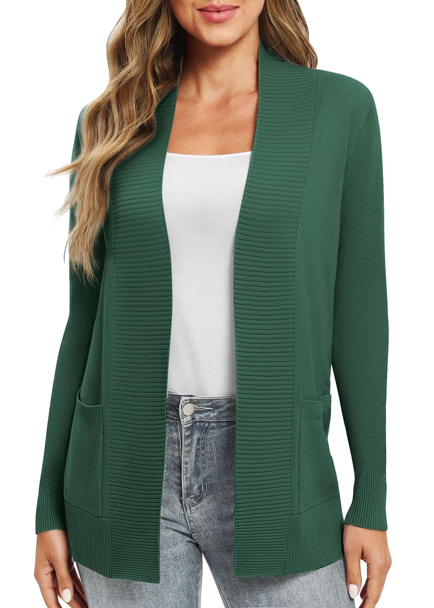 Women's Lightweight Long Sleeve Knit Cardigan with Pockets Open Front Casual Sweater for Spring Fall