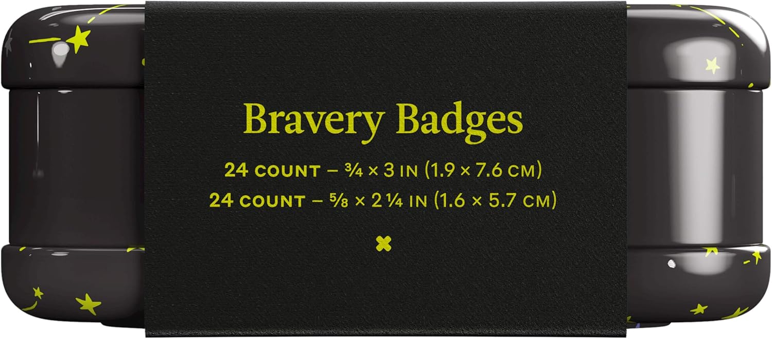 Welly Bandages | Adhesive Flexible Fabric Bravery Badges | Assorted Shapes for Minor Cuts, Scrapes, and Wounds | Colorful and Fun First Aid Tin | Space Patterns - 48 Count : Baby