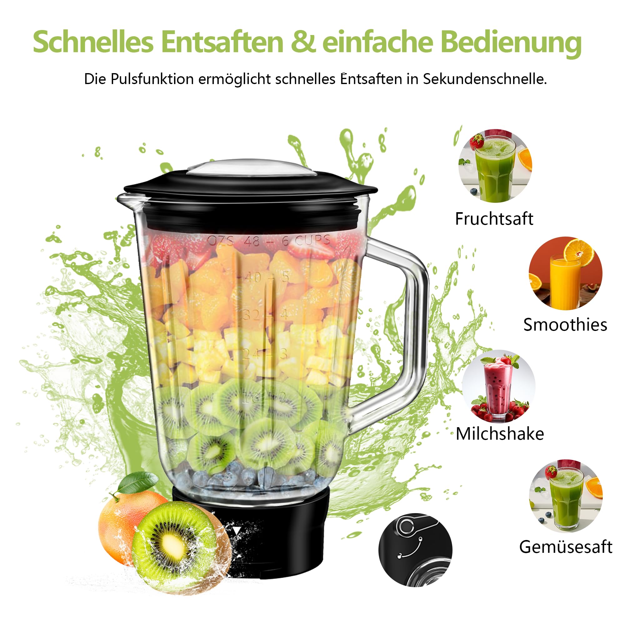 Küchenmaschine, 6 L Knetmaschine 1200W, 6 Geschwindigkeits Küchenmaschine, Teigmaschine mit Rührhaken, Knethaken, Schneebesen und Spritzschutz, Silber