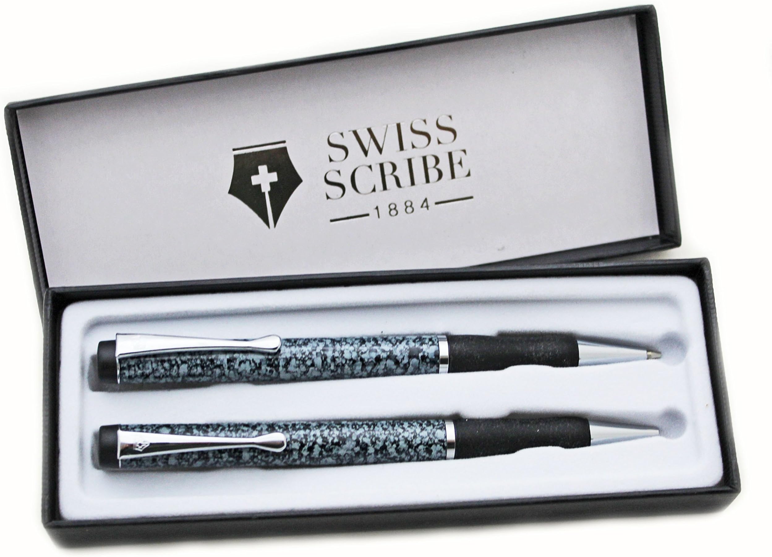 Swiss Scribe Classic Grey Marble Pen and Mechanical Pencil Set