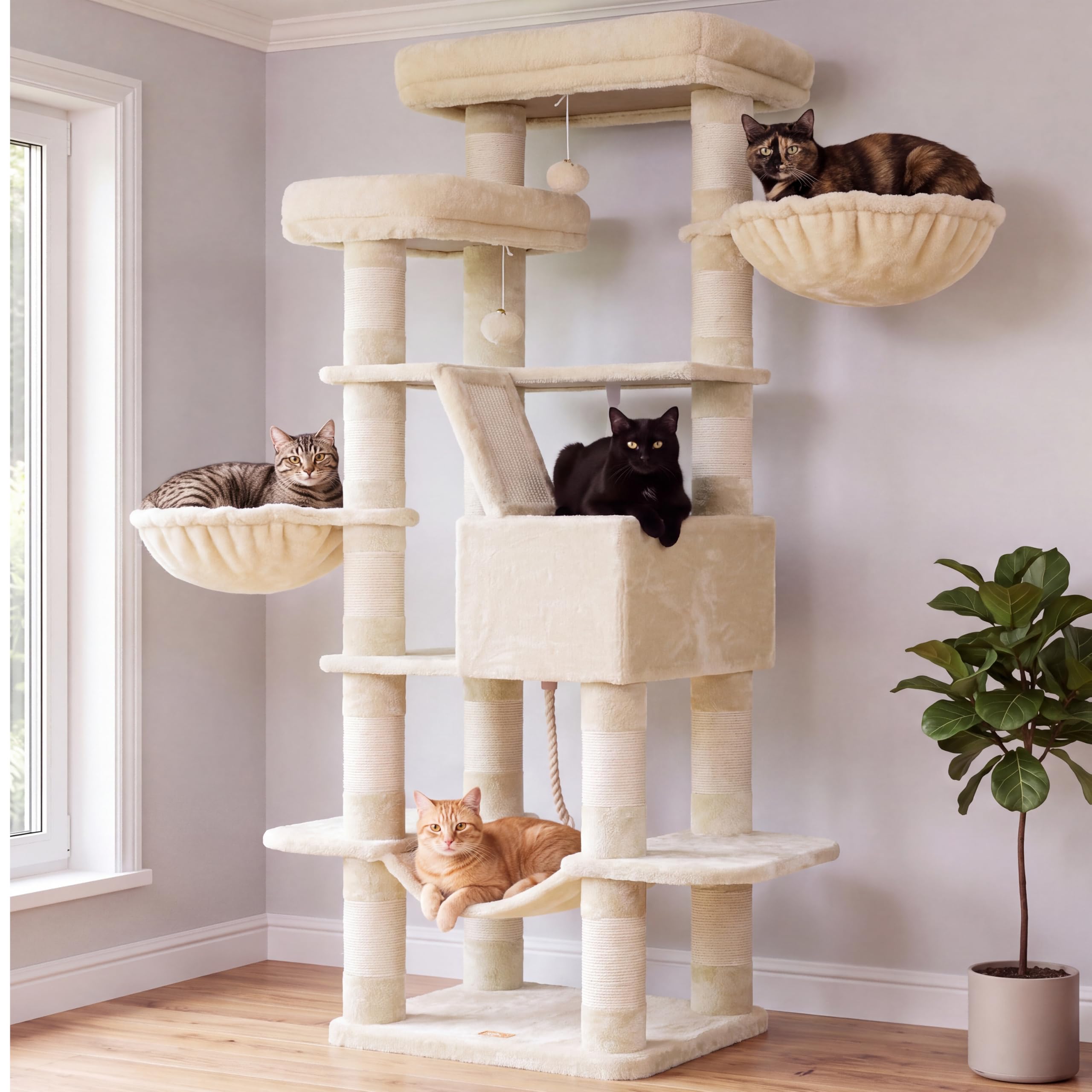 Heybly Cat Tree, 68 inch Multi-Level Cat Tower for Indoor Cats HCT025M