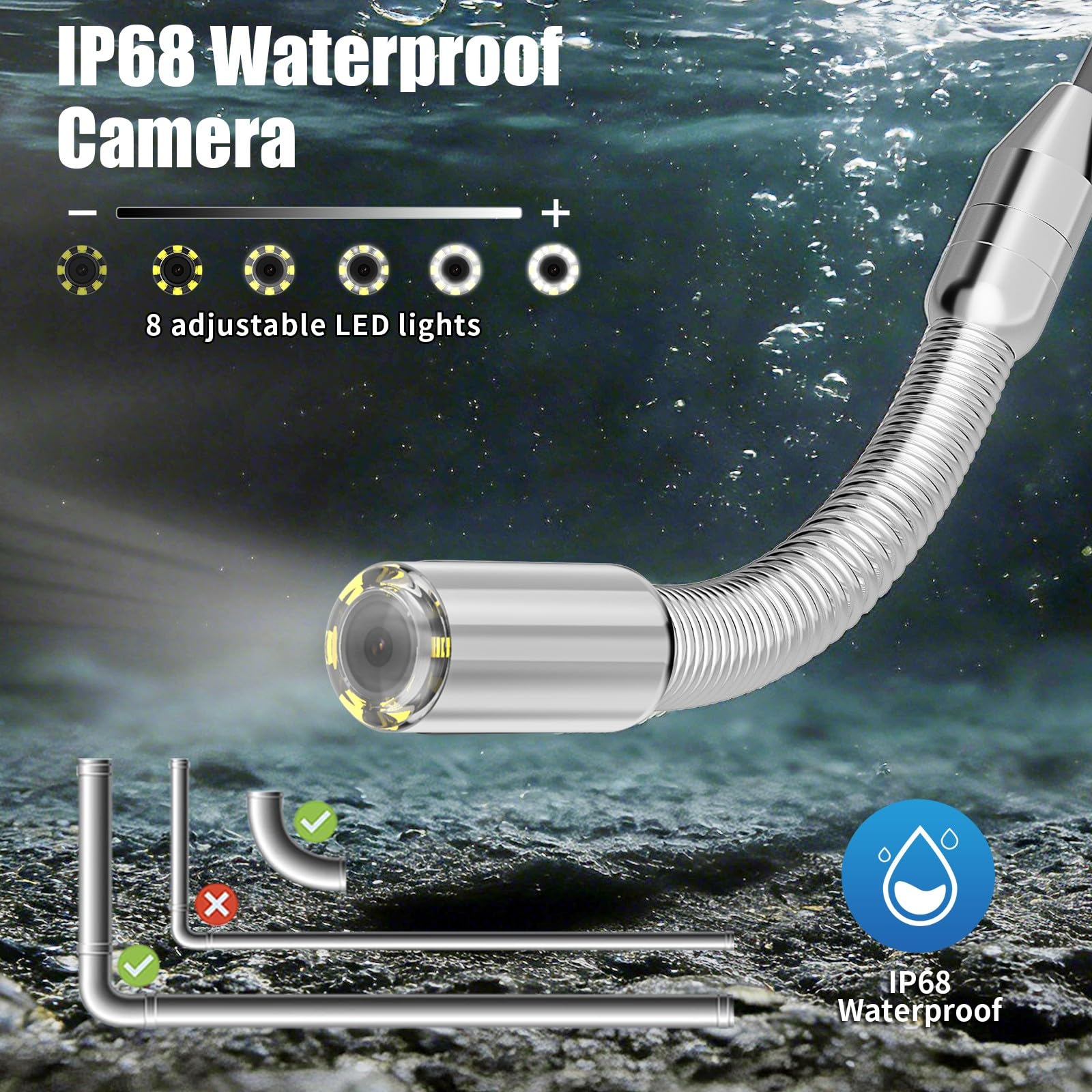 Cámara De Inspección De Tuberías DVR 1080P HD,Borescope 9"AHD,Detector De Alcantarillas,Contador De Metros,Cabezal De Cámara 18mm,8 LED Blancas,Tarjeta 32G Incluida,Cable Negro 5mm,I(Size:50 M/164 FT)