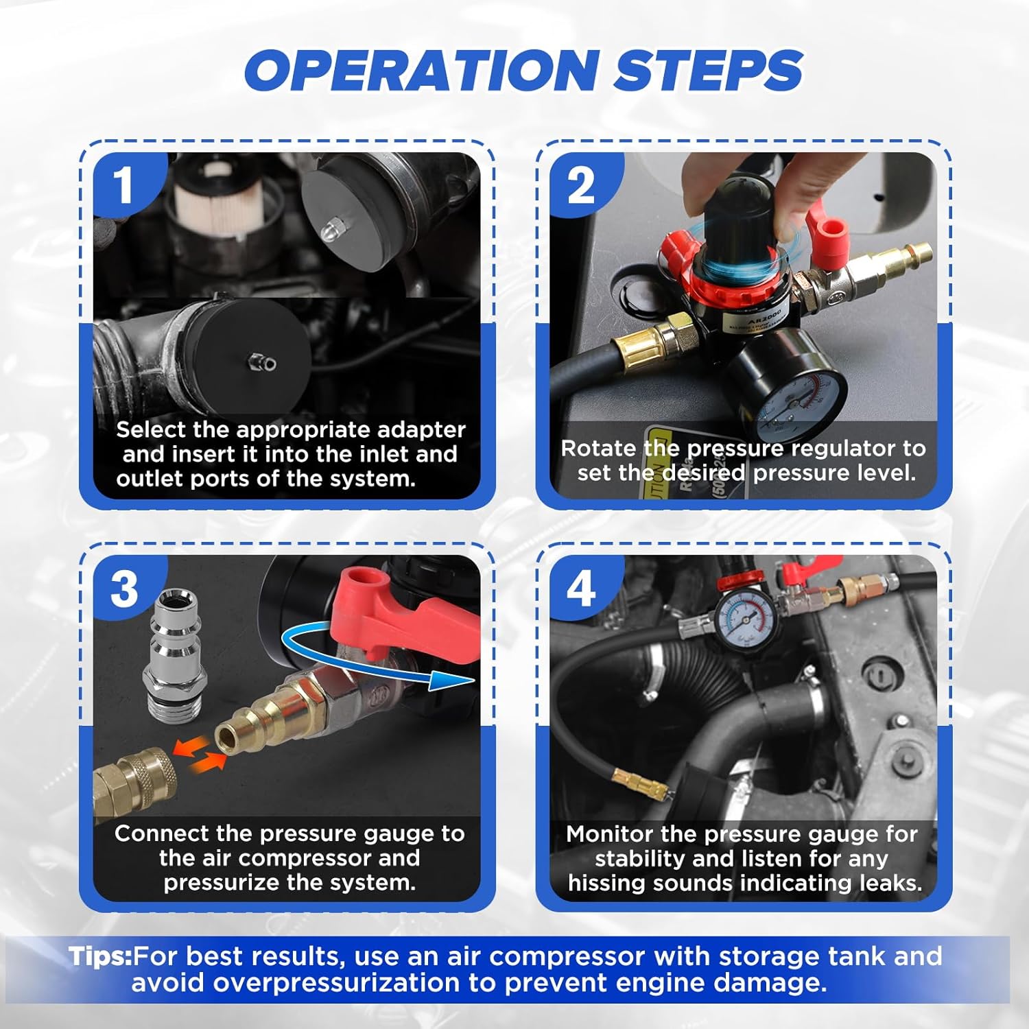 Turbo System Leakage Tester Kit,10 Pcs Boost Leak Tester with 4 Pairs of Stepped Adapters 1-3/8" to 3-1/2",Turbo Pressure Leakage Tester for Cooling Emissions Exhaust Pipes