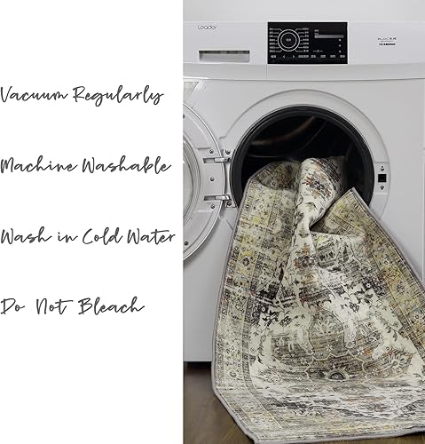 Miniatura 8 de COZYLOOM Alfombra lavable de 5 x 7 pies, diseño de medallón, vintage, floral, envejecida, suave, tribal, para interiores, antideslizante, de pelo