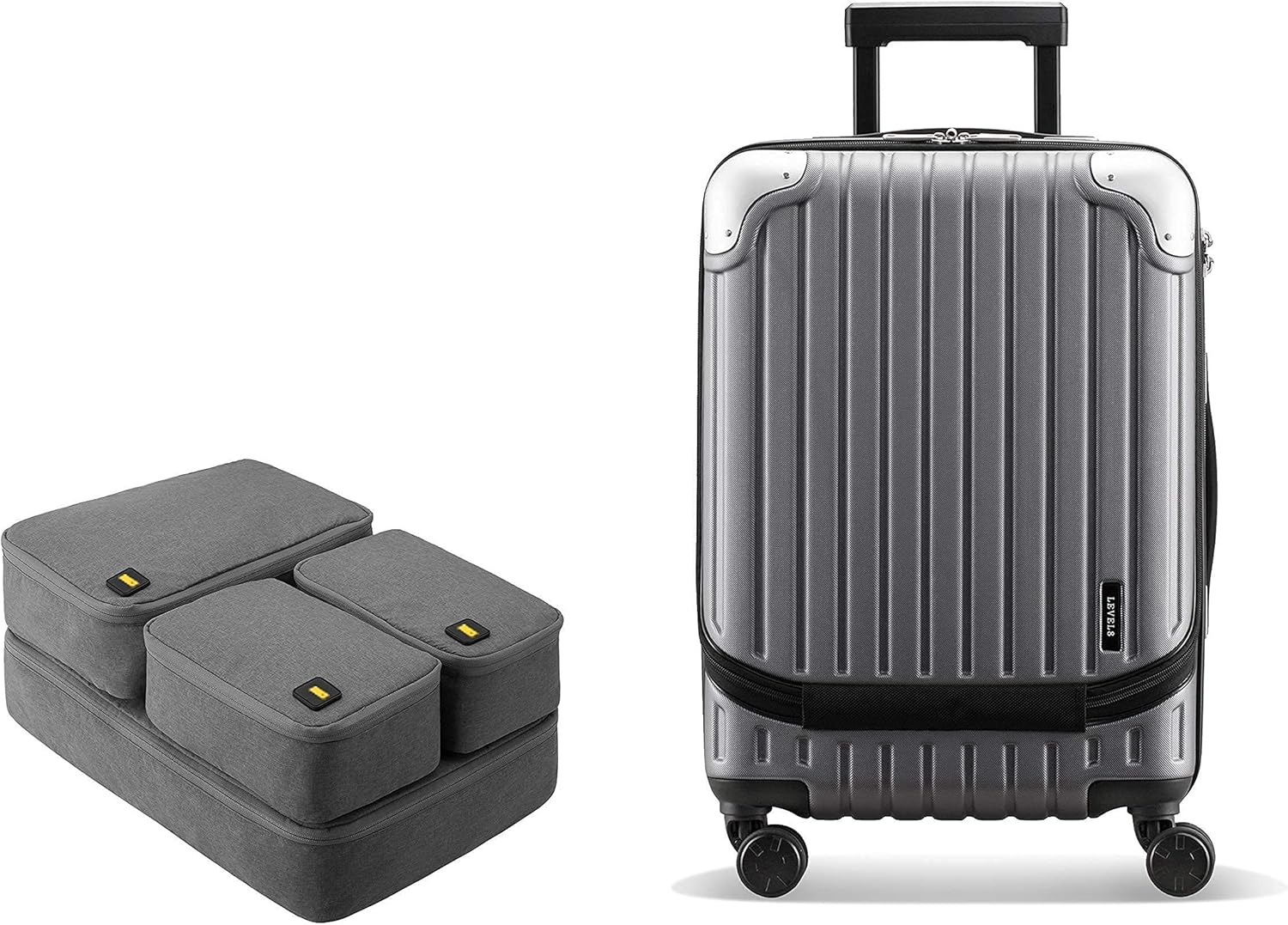 LEVEL8 Grace Expandable 20" Carry-On Luggage with 4 PC Organizer Packing Cubes - Grey, Carry-On 20-Inch