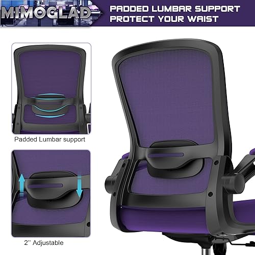 Miniatura 9 de Silla de oficina silla de escritorio ergonómica con soporte lumbar ajustable silla de computadora de malla de respaldo alto con reposabrazos