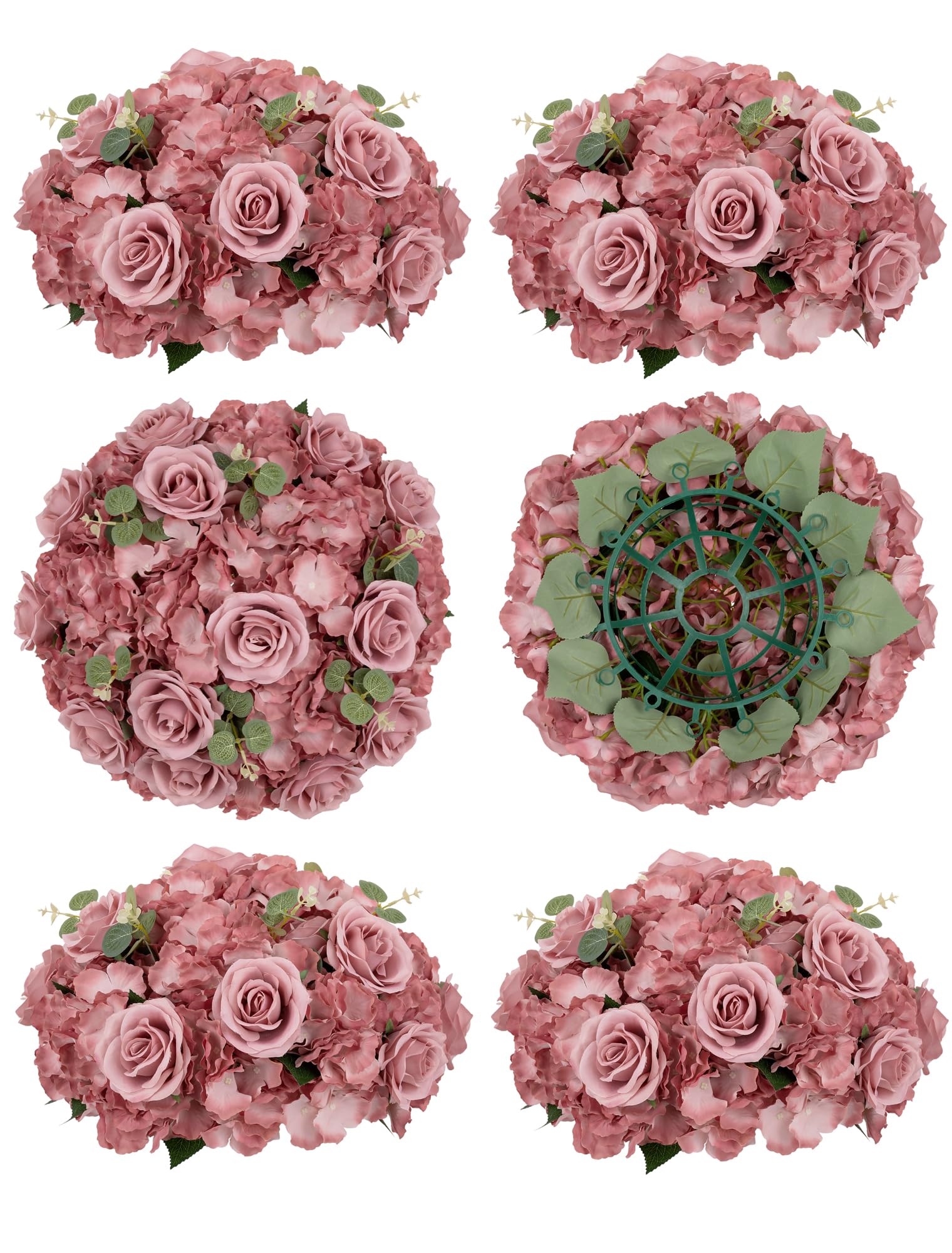 BLOSMON Artificial Flower Balls Wedding Centerpieces 6 Pcs 15.7" Large Dusty Pink Fake Flowers Rose Hydrangea Ball Arrangement Center Pieces for Table