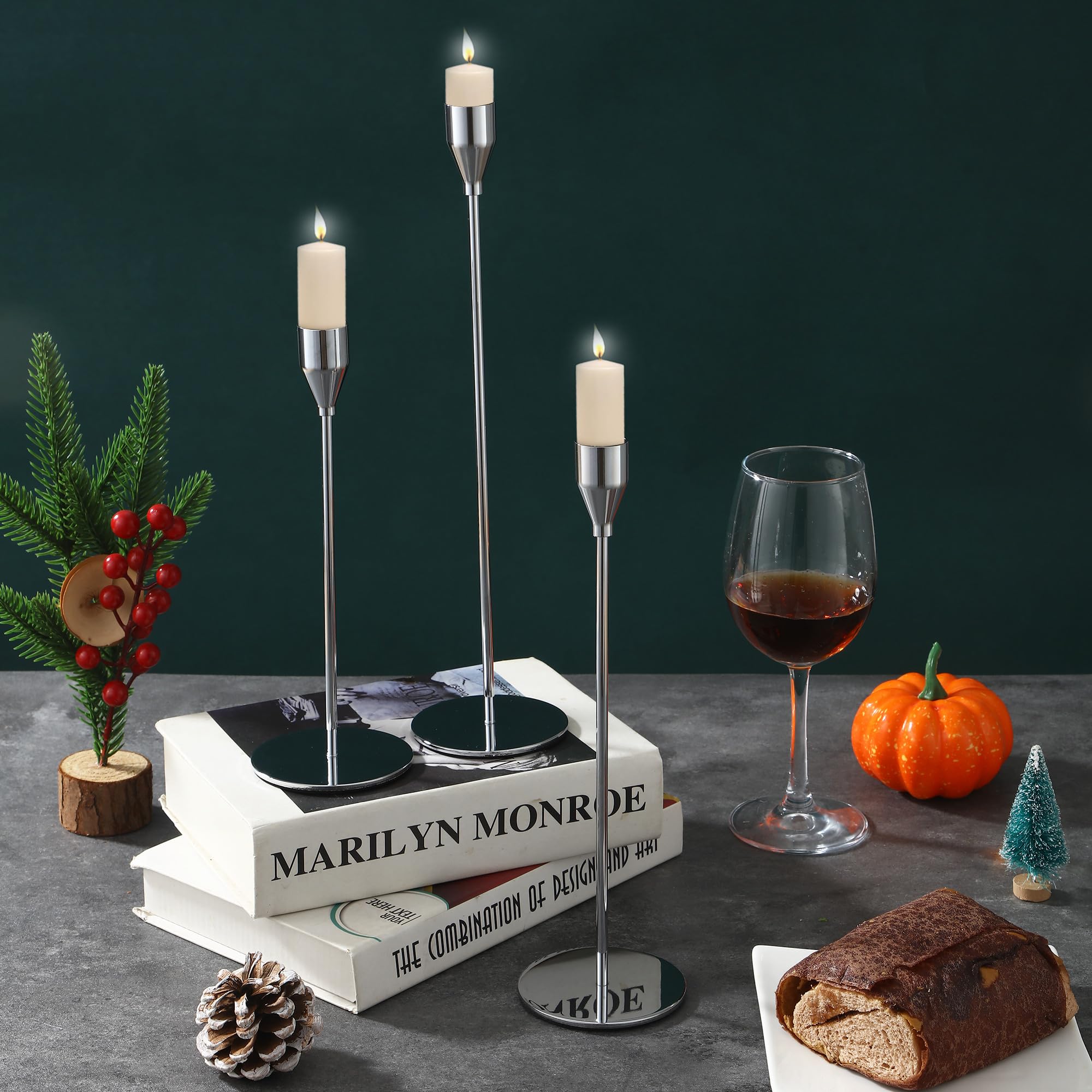 Kerzenständer 6 teiliges Set, 6 Kerzenständer Silber, Konischer Kerzenhalter in 3 verschiedenen höhen. Kerzenhalter anwendbar auf Hochzeit, Coming of Age Zeremonie, Geburtstagsfeiern