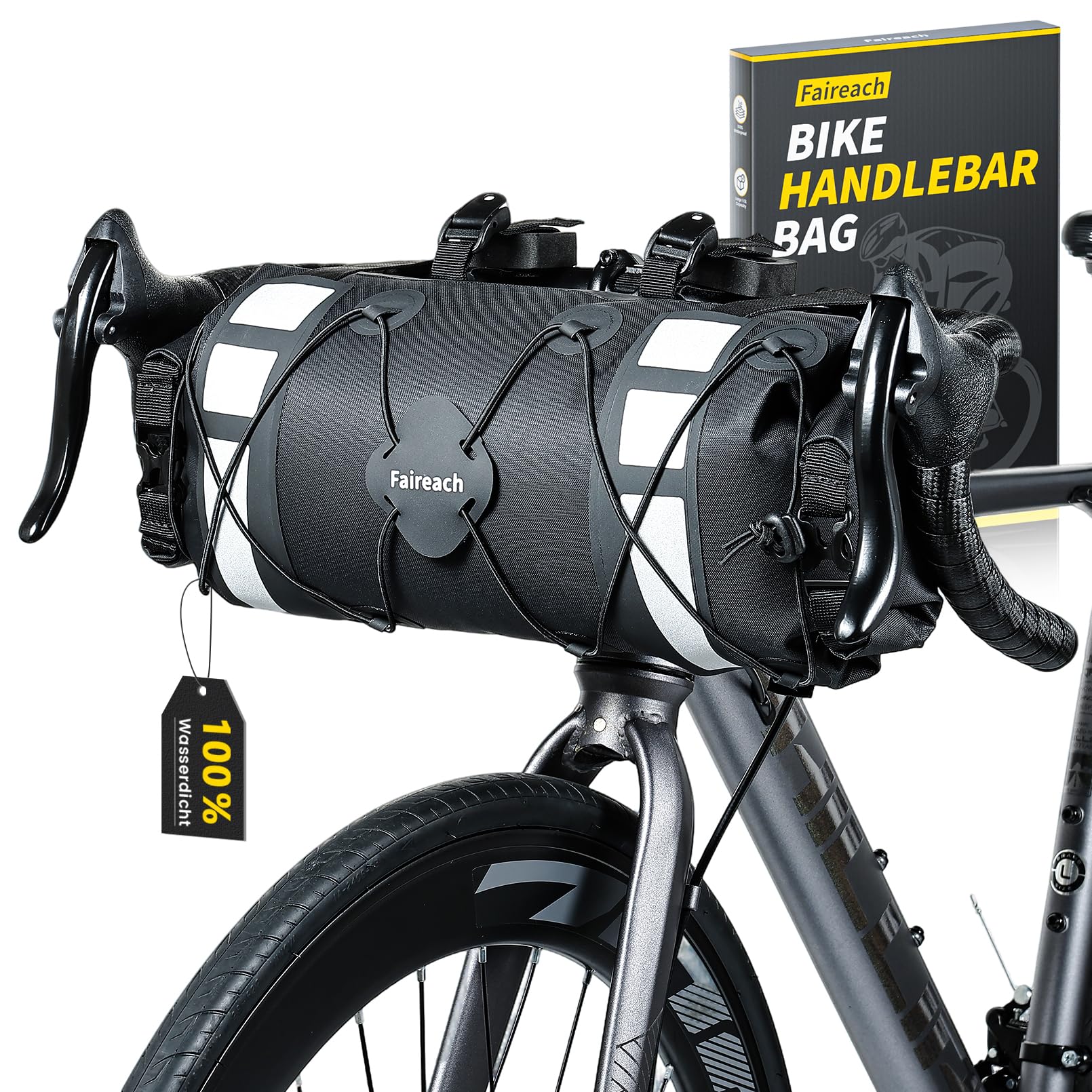 9,5L Fahrrad Lenkertasche, 100% wasserdichte Bikepacking Taschen, Gravelbike Tasche mit 5-Punkt Befestigungssystem, Leichte Fahrradtasche Lenker für Gravelbike, Bikepacking & Rennrad