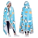 Hooded Blanket Poncho | Wearable Blanket Wrap with Hand Pockets | Comfy Sherpa Fleece Throw Cape for Kids and Adults, Women Gift