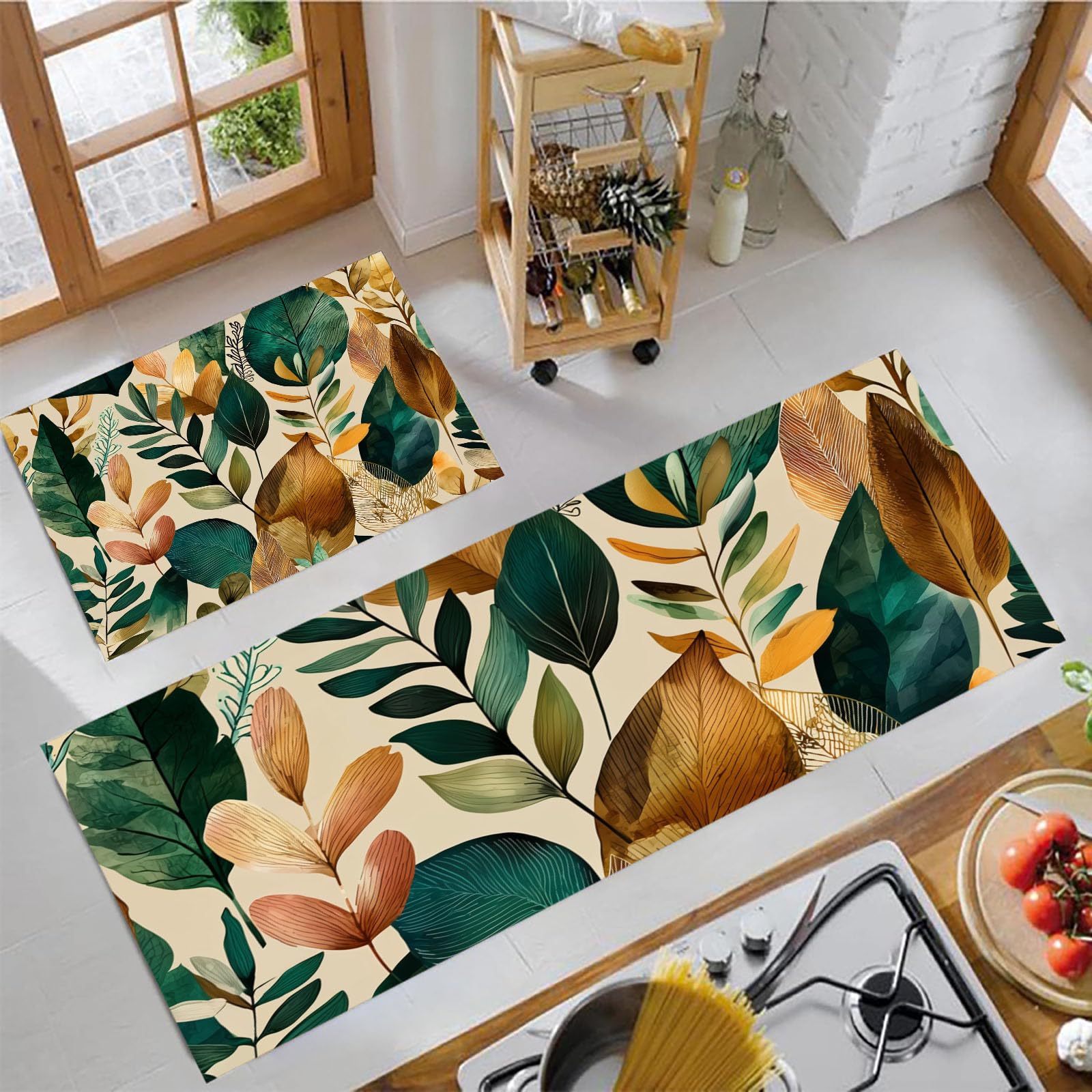 Alfombras y tapetes de cocina de estética elegante estilo flora bohemia para piso de pasillo