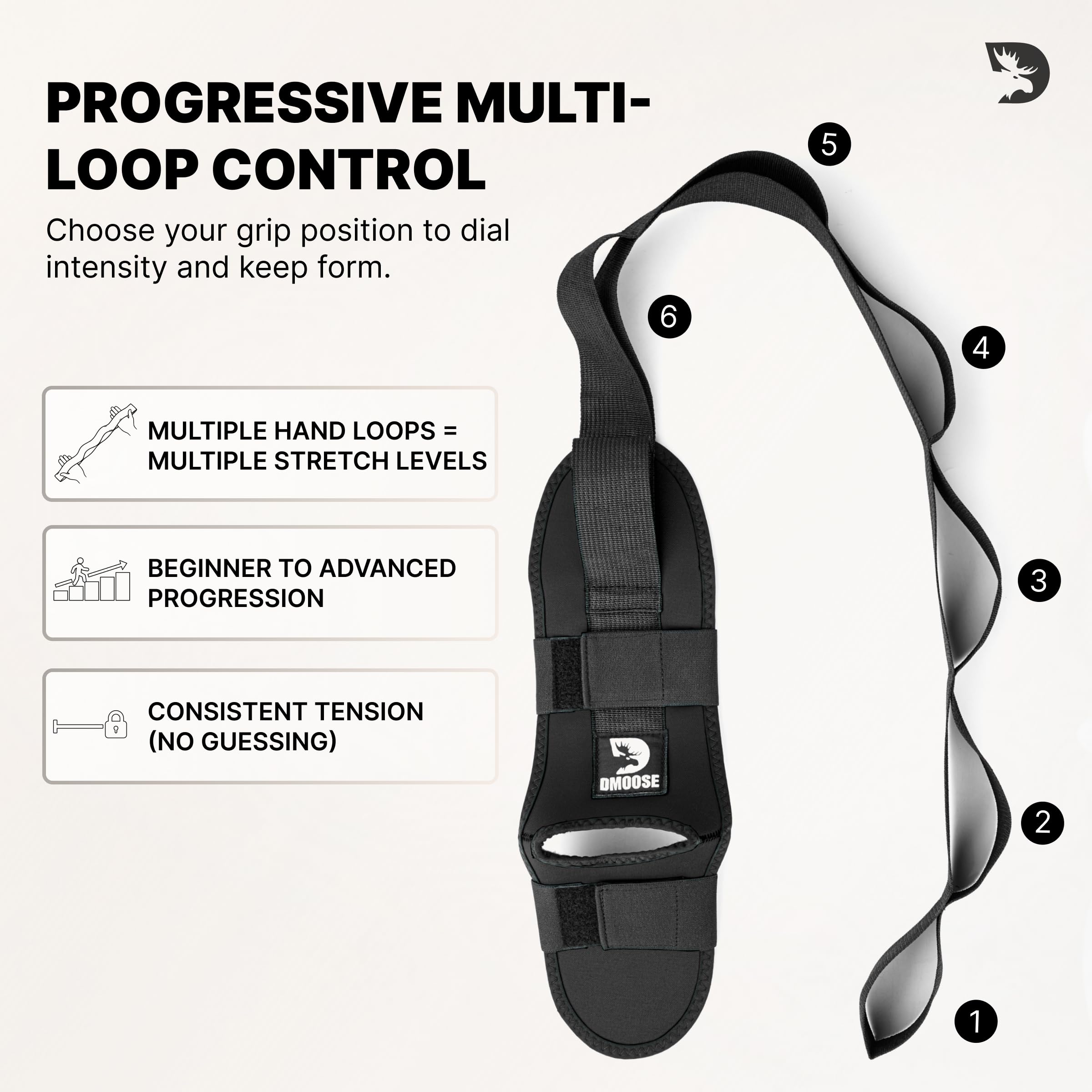 DMoose Fitness Foot & Calf Stretcher Con Cintura Di Stretching Imbottita Regolabile, Sollievo Dalla Tendinite - Cintura Di Stretching Per Le Gambe Da Yoga Per Una Maggiore Flessibilità