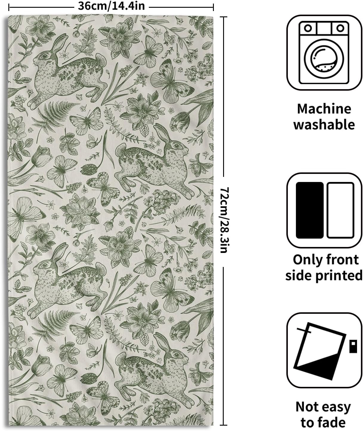 Spring Easter Floral Hand Towels for Bathroom Set of 2 Sage Green Cream White Bunny Rabbit Butterfly Botanical Holiday Decorative Handtowels Soft Absorbent Bath Towel for Home Guest Room Hotel Gym Spa