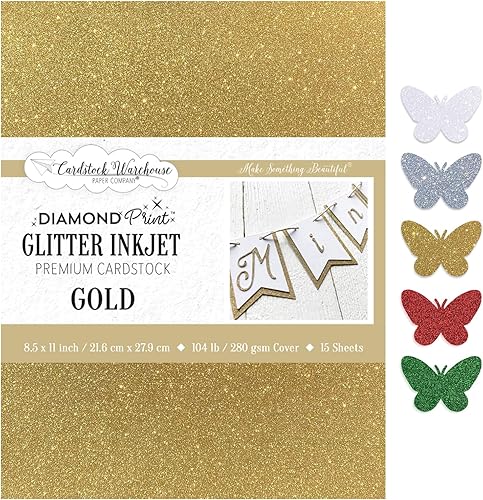 Miniatura 1 de Cardstock Warehouse - Cartulina de alta calidad imprimible con impresión de diamante, con purpurina dorada, sin desprendimiento, 8.5 x 11 pulgadas,