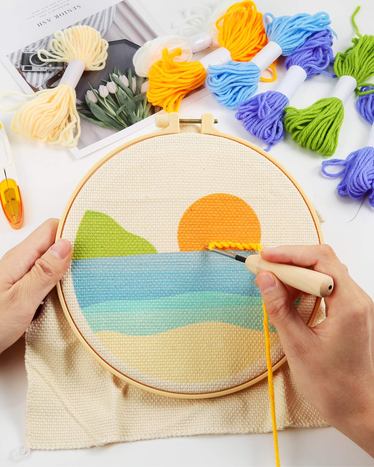 Kit Punch Needle Débutant - Broderie Aux Fleurs - Loisir Créatif Adultes Et Enfants