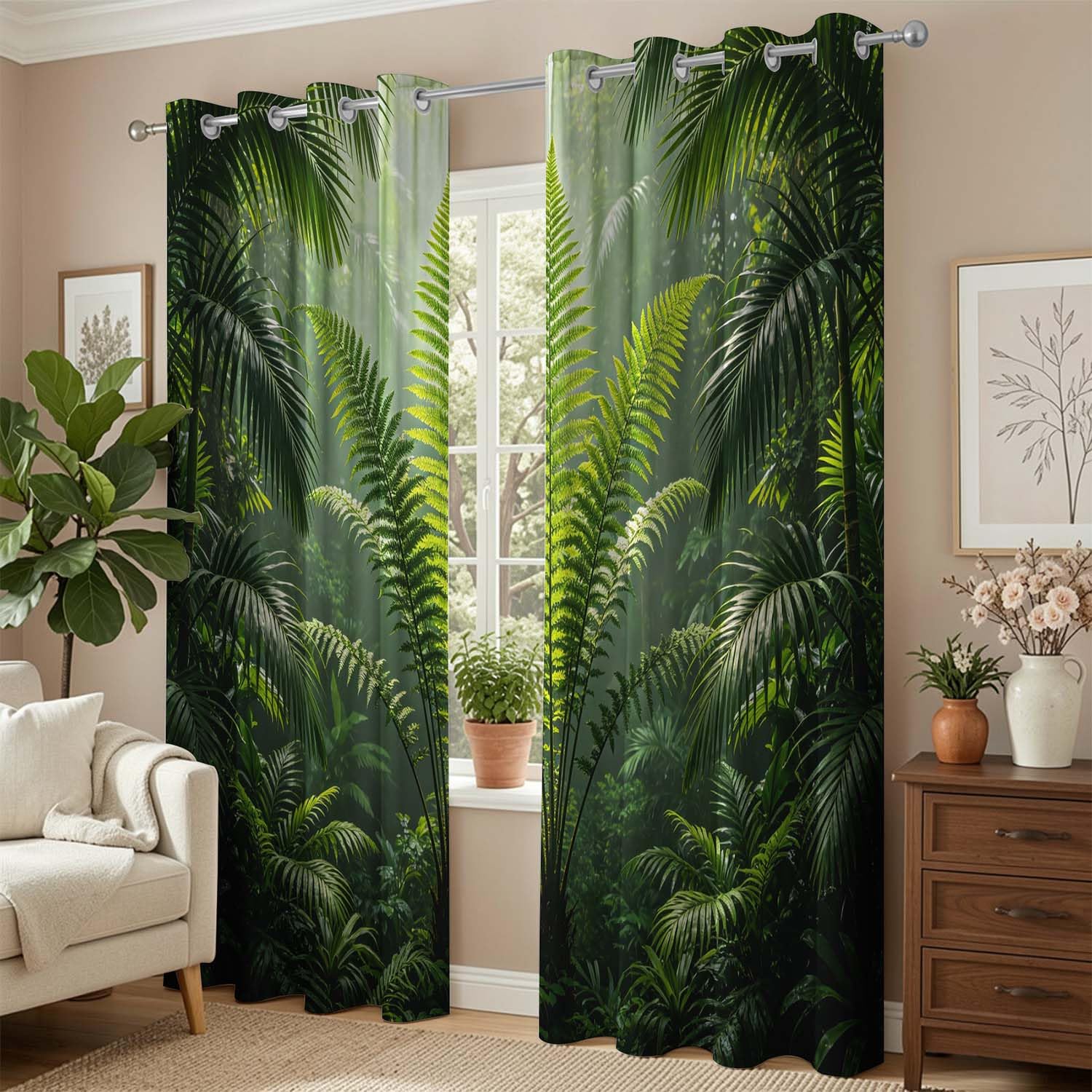 Blickdichte Vorhänge mit Ösen 2er Set 140x205 cm Urwaldansicht