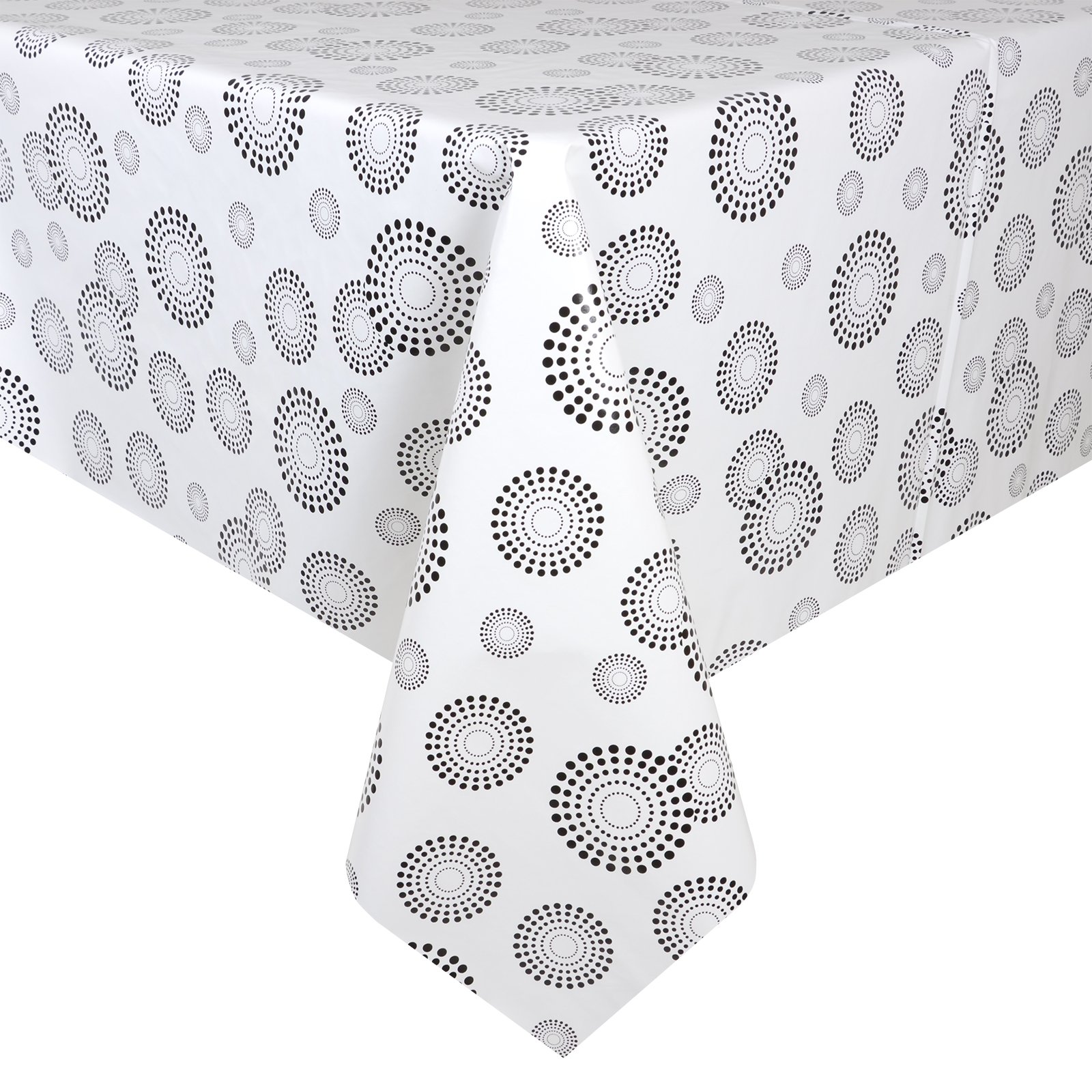 Micro-Pro White/Black Spirals Wipe Clean PVC Vinyl Tablecloth Cover Protector 140x240cm