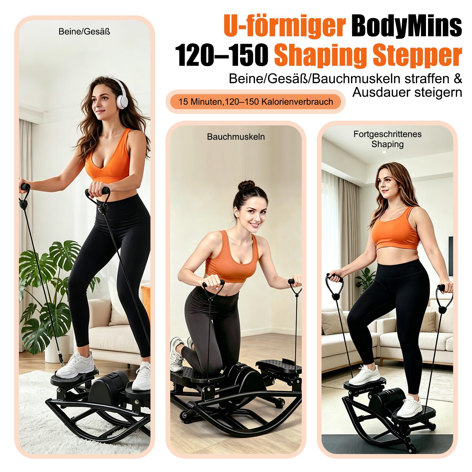 Stepper,Rock Stepper,Mit Power Ropes Sidestepper,fitnessgeräte für zuhause,Trainer bis 200kg,für effektives Bein/Arm/Po Training,Fitnessgerät für Zuhause,Wohnung und Studentenwohnheim