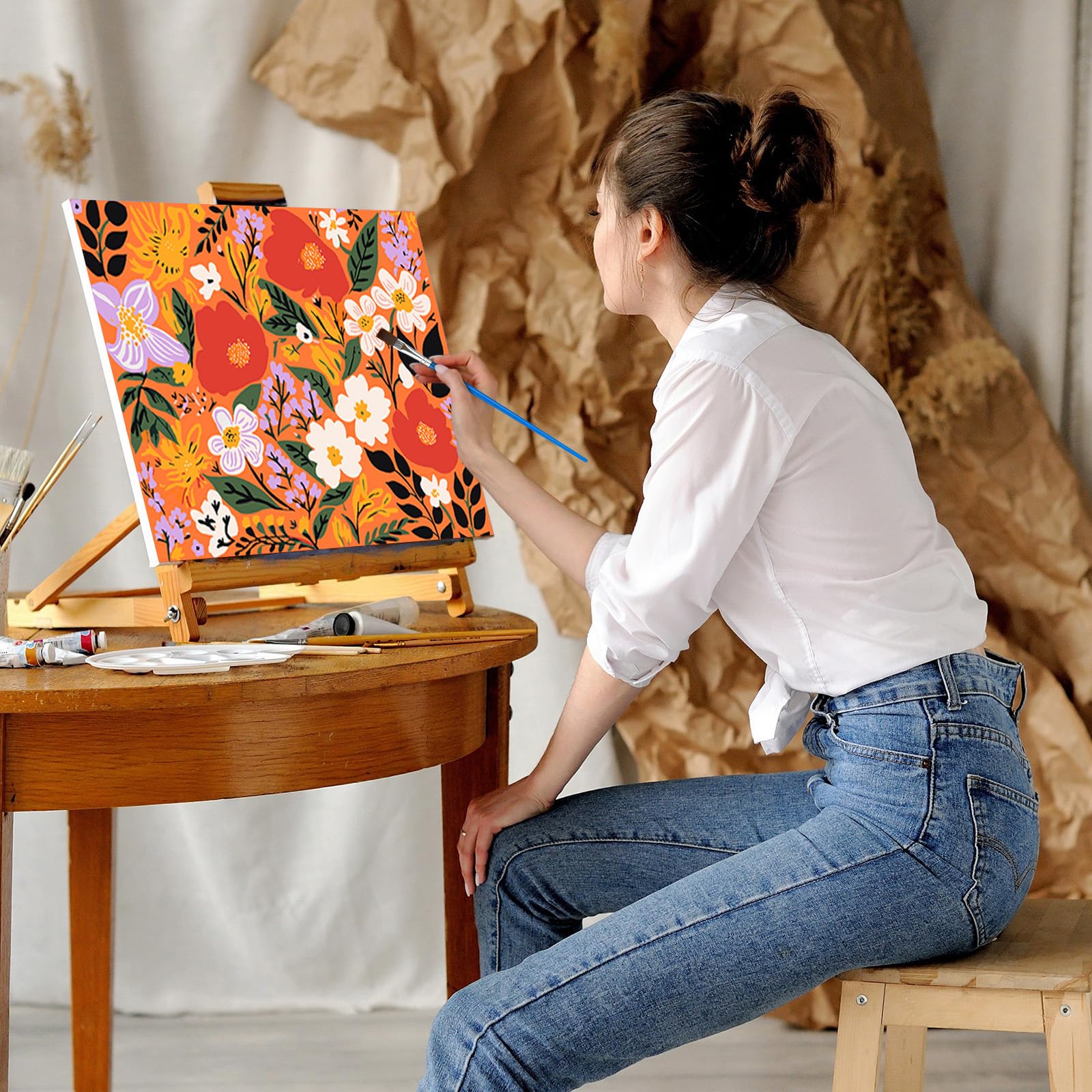 RICUVED Pintura Por Números Para Adultos Con Marco Y Caballete – Flor En Jarrón DIY, Lienzo 20x30cm Con Pinceles Y Pintura Acrílica – Manualidades Relajantes Y Decoración Para El Hogar, Regalo Original Para Mujeres