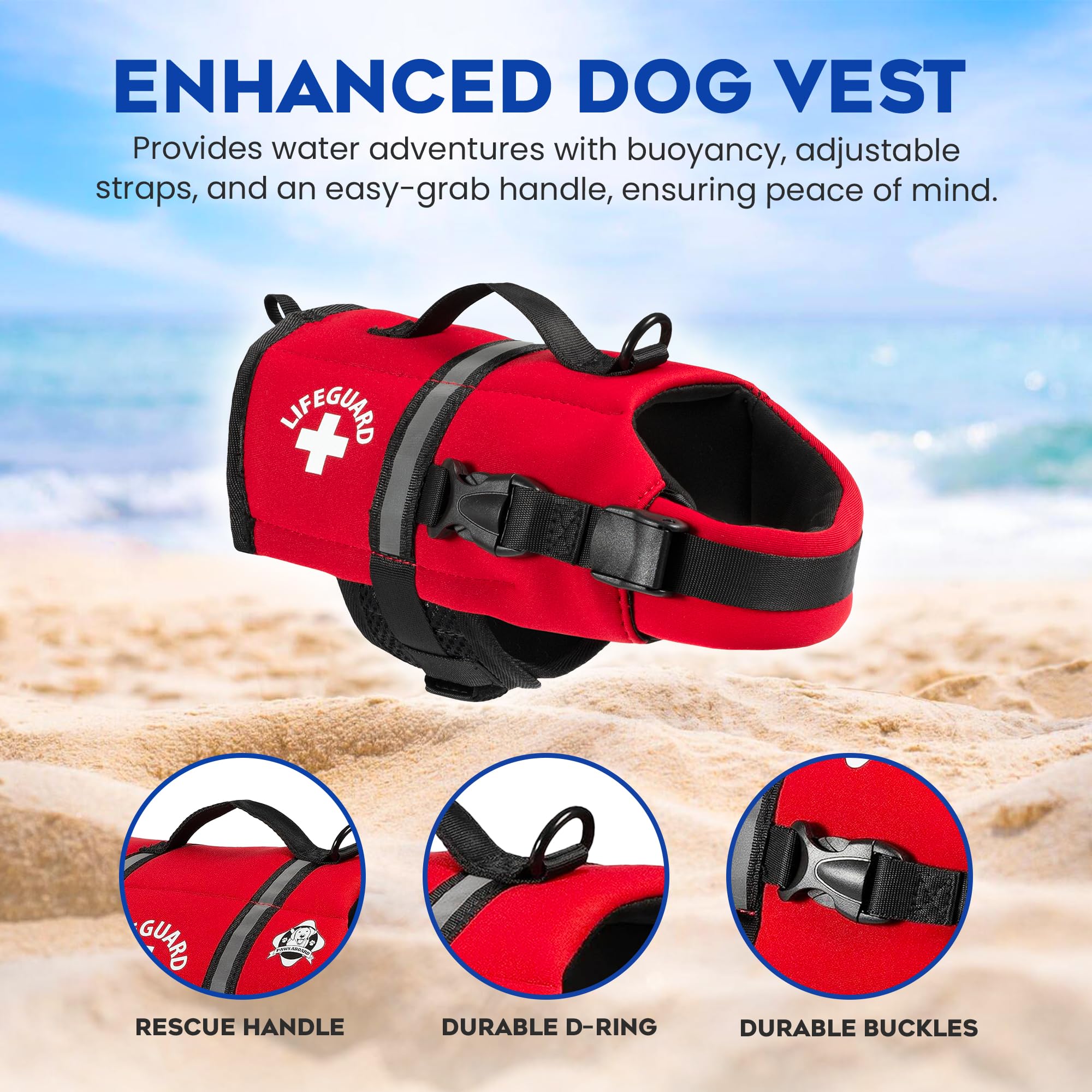 Paws Aboard Red Neoprene Life Jacket, Dog or Cat Life Preserver (XXSmall 2-6 Lbs) - Image 4