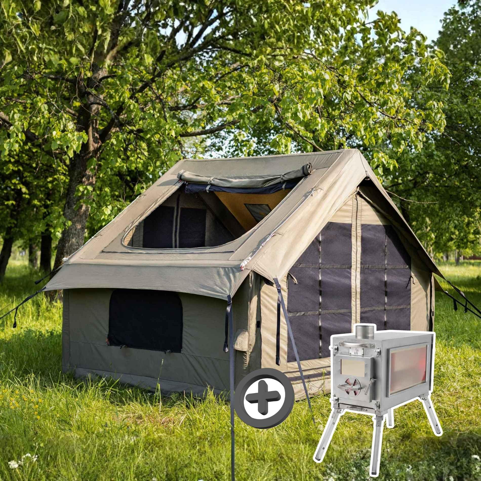 RBM Outdoors Panda Air Inflatable Canvas Camping Tent with Stove