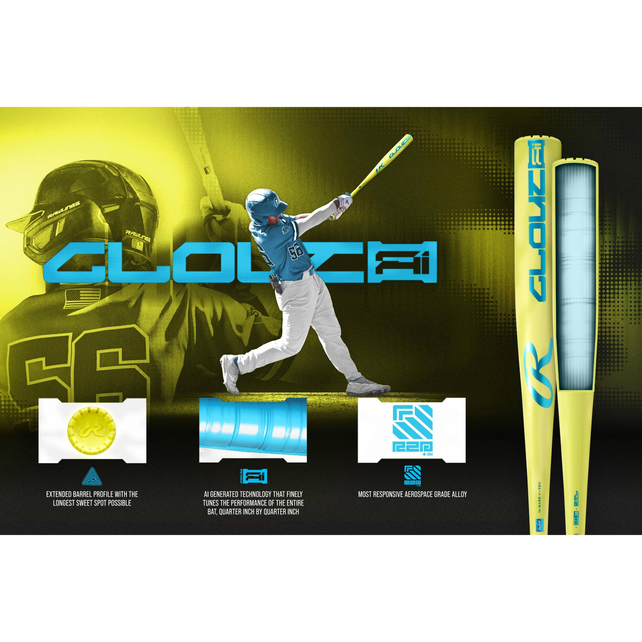 Rawlings | 2026 | Mazza da baseball Clout Ai | USSSA | -8 / -10 Drop | 2 3/4" Barrel | 1 pezzo in lega