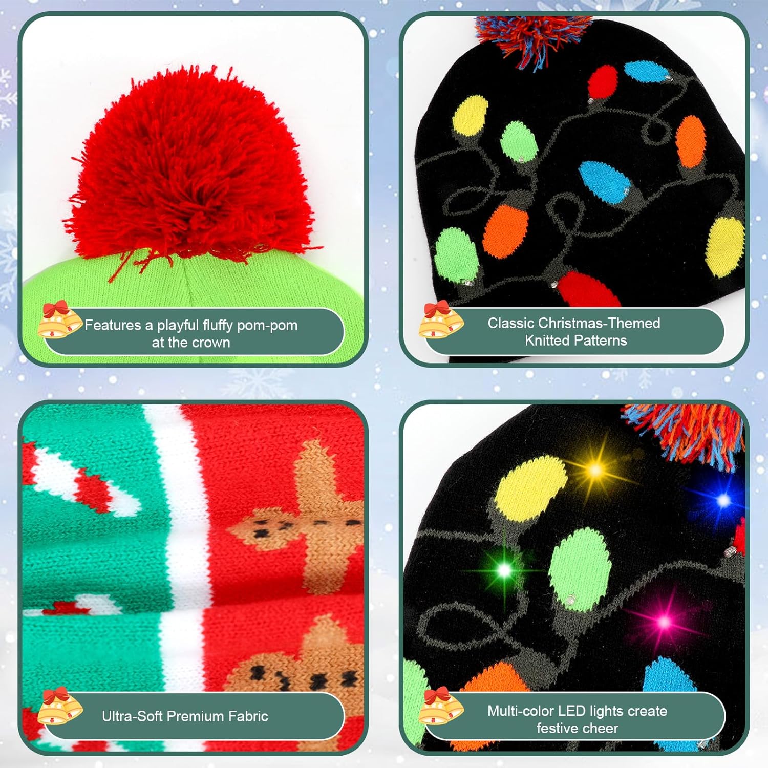 TAGVO LED Light Up Hat Beanie Knit Cap, Colorful LED Xmas Christmas Beanie - Image 3